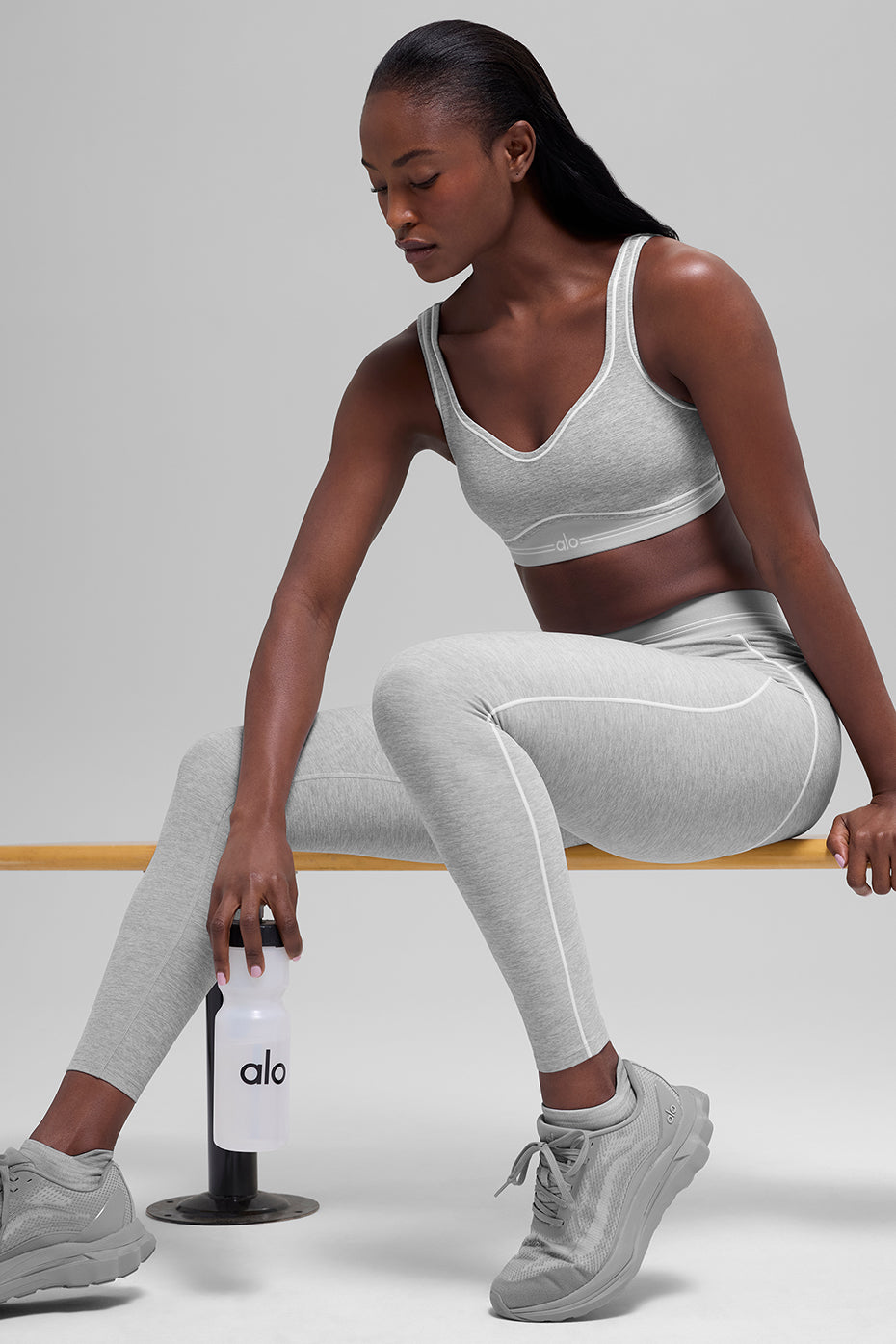 7/8 High-Waist Alosoft Heart Throb Legging - Athletic Heather Grey/White