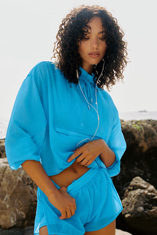 1/4 Zip Go Time Pullover - Azure Blue